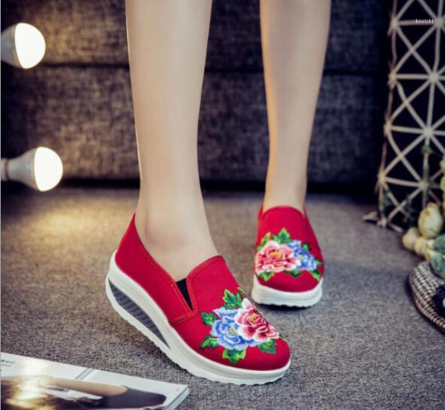 

Dress Shoes Sister Flower Rocking Lazy Casual One Foot Wear Embroidered Spring And Summer Women's Single Increased Hard-wearing, Black