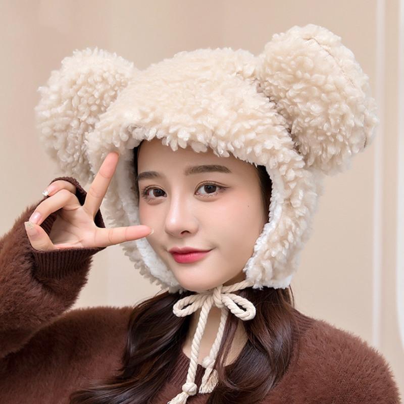 

Beanies Winter Warm Women Girls Big Ear Hat Soft Wool Thick Protection Plush Cap