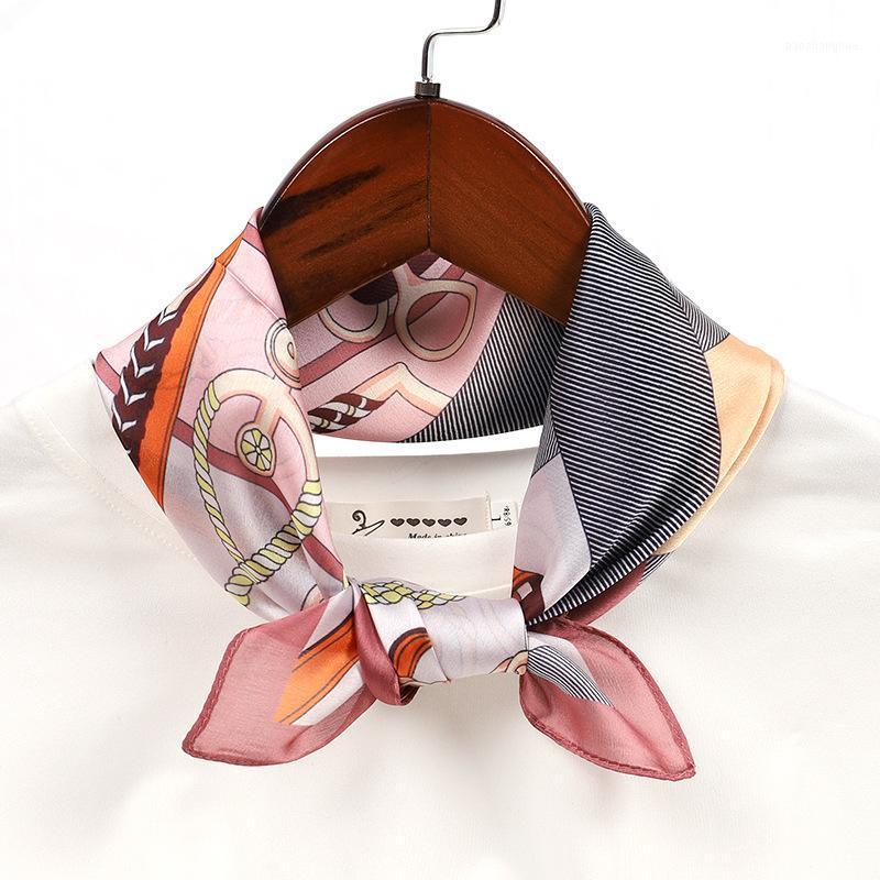 

Silk Satin Print 50cm Small Square Scarf Female Fashion Korean Decorative Dual-use Headband Scarves, Blue;gray