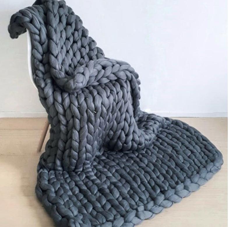 Blankets 1.3*1.7m, Dark Grey, Chunky Knit Handmade Knitting Warm Knitting Throw Blanket-image-746527848