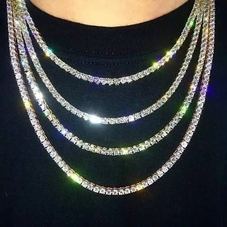 

Gold Plated Iced Out 1 Row Diamond Tennis Chain Hip Hop Necklaces Bling Steampunk Mens Necklace