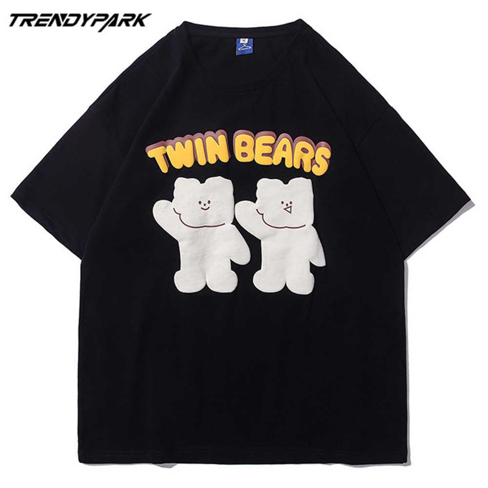 

Men's Tshirt Bear Foaming Printing Summer Short Sleeve Hip Hop Oversized Cotton Casual Harajuku Streetwear T-shirts 210601, Turquoise