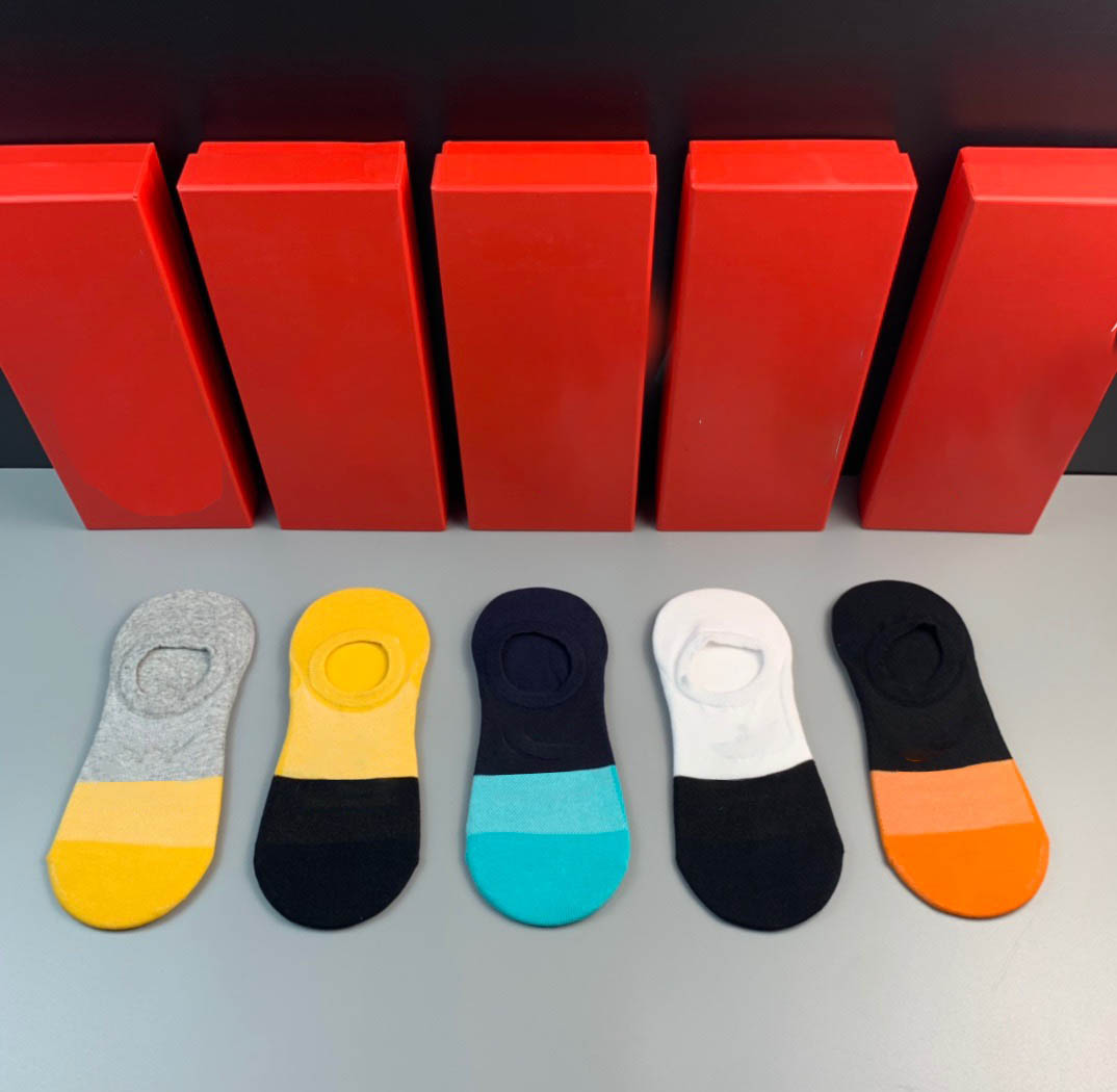 

10 pieces = 5 pairs letter printing Summer socks women men adult Sock Cute Funny Invisible cotton Ankle compression, Black