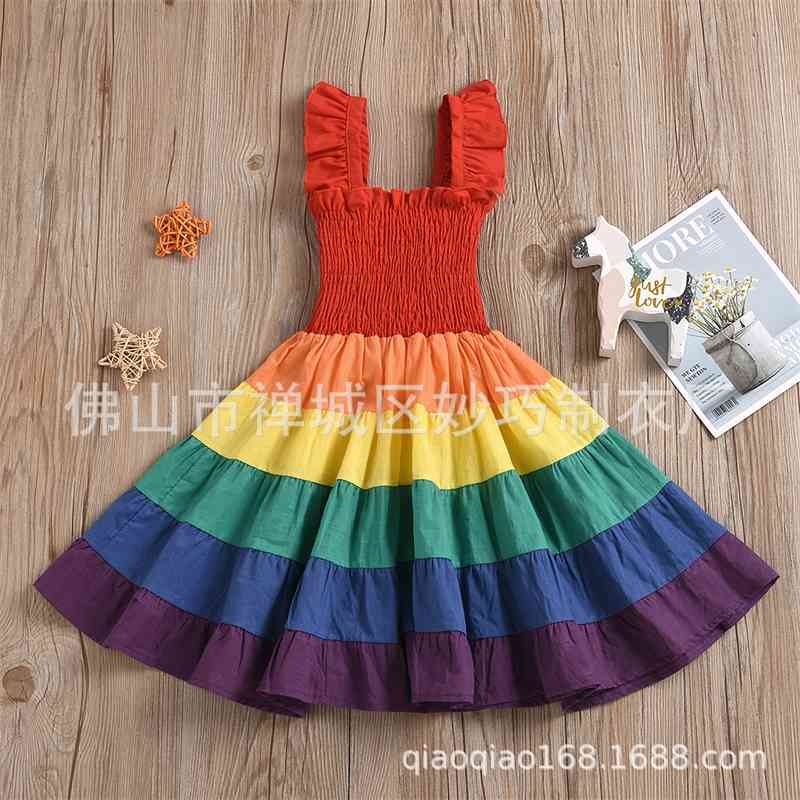 

2020 summer new rainbow dress princess skirt female pure cotton princess, White