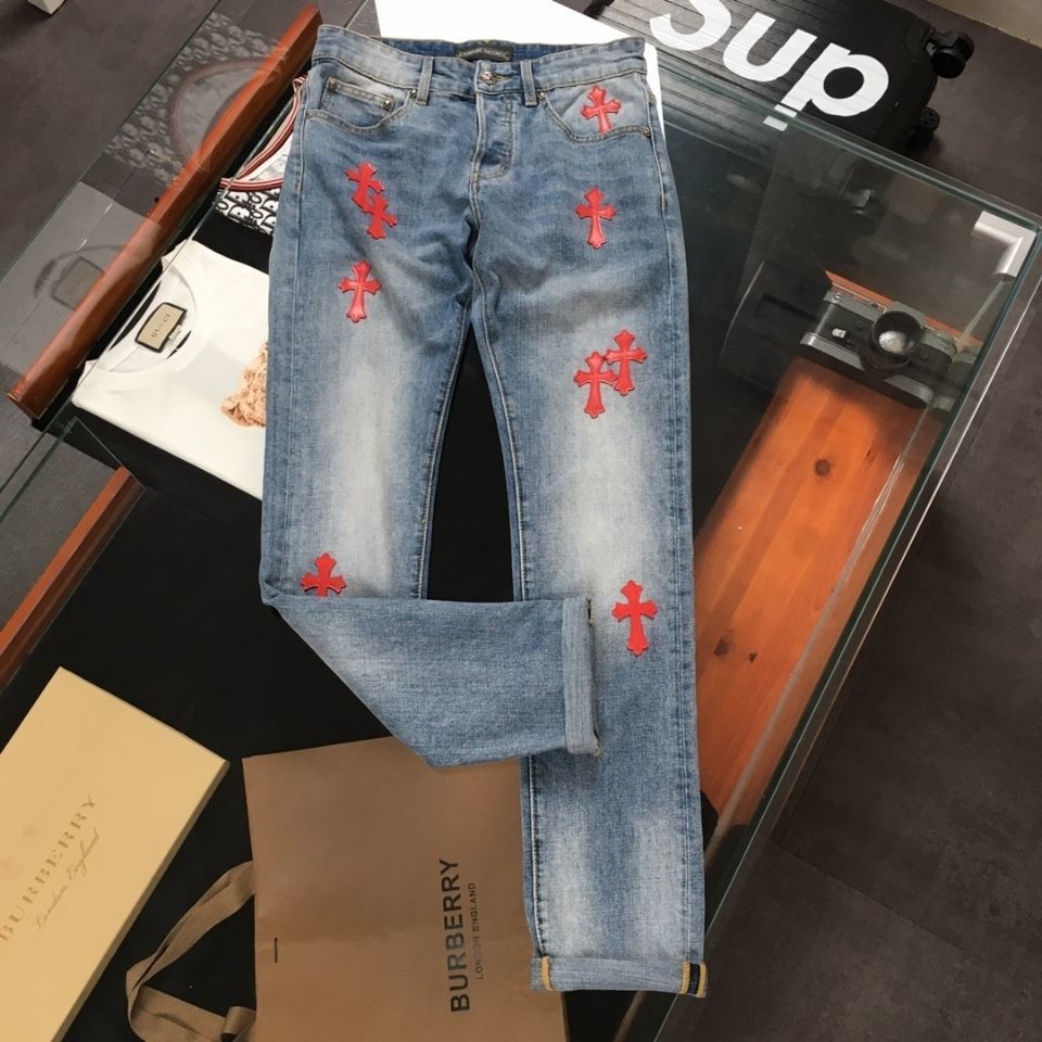 

Factory Factory 2021 trendy crosin jeans Cross Leather embroidered cotton used casual pants versatile slim fashion heavy industrial pants 90VS, Heavy industry fund