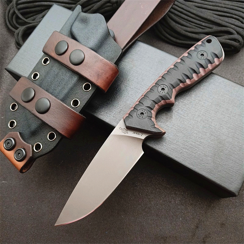 

High Quality Survival Straight Knife Z-Wear Grey Titanium Coated Drop Point Blades Full Tang G10 Handle Fixed Blade Knives With Kydex