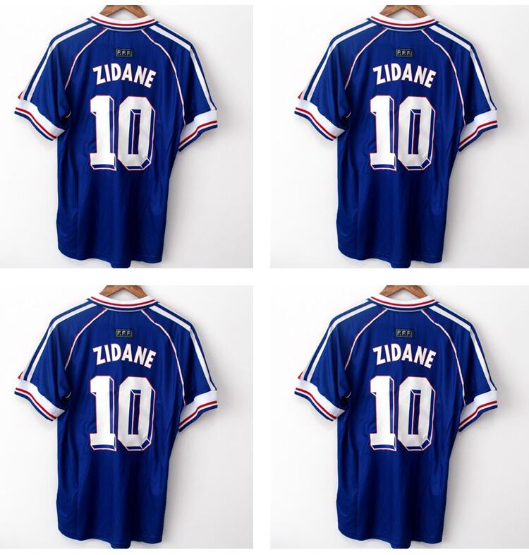 

10 ZIDANE 1998 FRANCE RETRO VINTAGE ZIDANE HENRY MAILLOT DE FOOT Thailand Quality soccer jerseys uniforms Football Jerseys shirt Men shirt, Blue