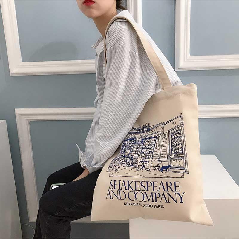 

Evening Bags Women Canvas Shoulder Bag Shakespeare Print Ladies Shopping Cotton Cloth Fabric Grocery Handbags Tote Books For Girls, Beige