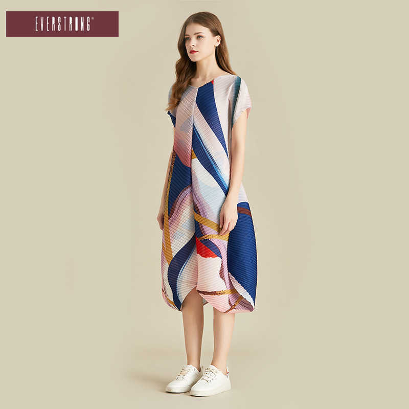 

Pleated Summer Cotton and Linen Printed O Neck Short Sleeve Big Swing Irregular A-Line Dresses Women 210615, Pink