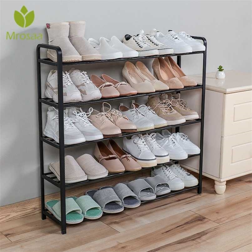 

4/5 Tiers Steel Pipe Dustproof Shoe Rack Storage Organizer Easy Installation Shoes Space-saving Stand Cabinet Shelf 20 Pairs 211112