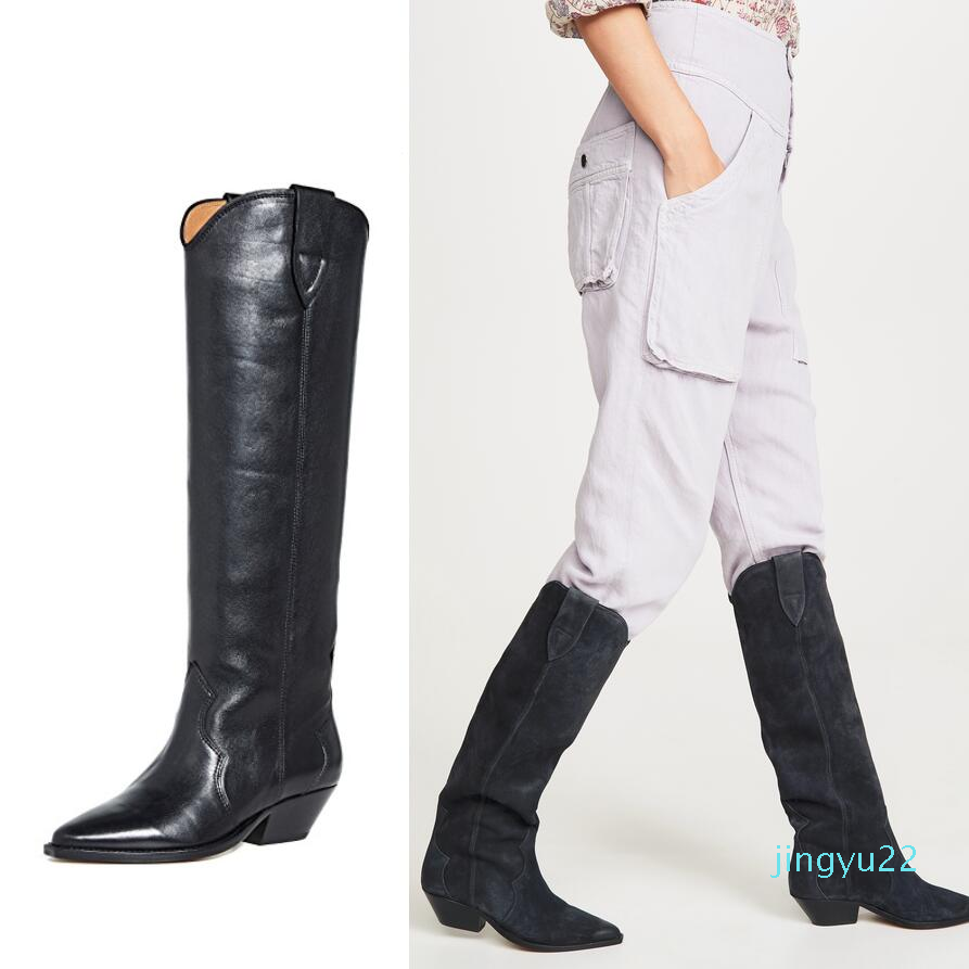 

Women Autumn Western Boots Suede Leather Kitten Heel Knee High Boots Pointed Toe Cowboy Ride Boots 12#20/20D50