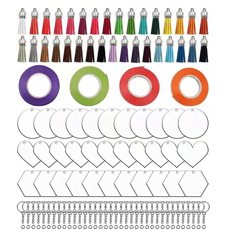 

Keychains Acrylic Keychain Blanks 148 Pcs Bulk Clear Circle Round Heart Shape Disc DIY Kit With Blank Tassels