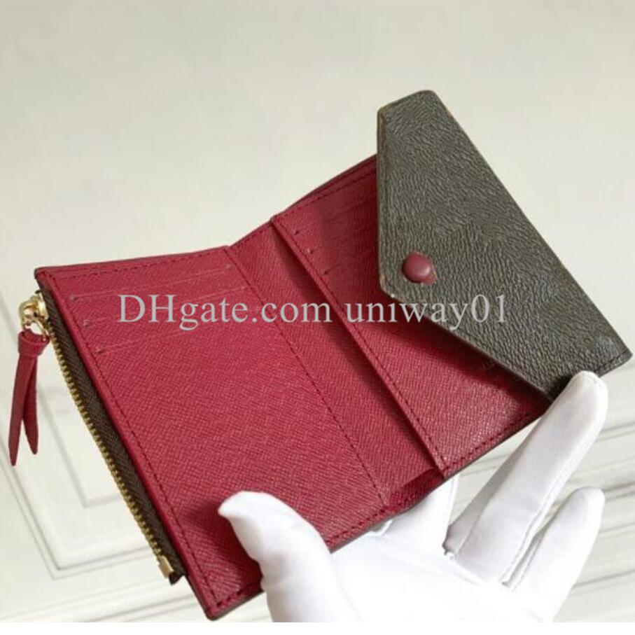 

High Quality Women Wallet woman purse original box card holder designer damier checked flower fashion wholesale, Flower-red