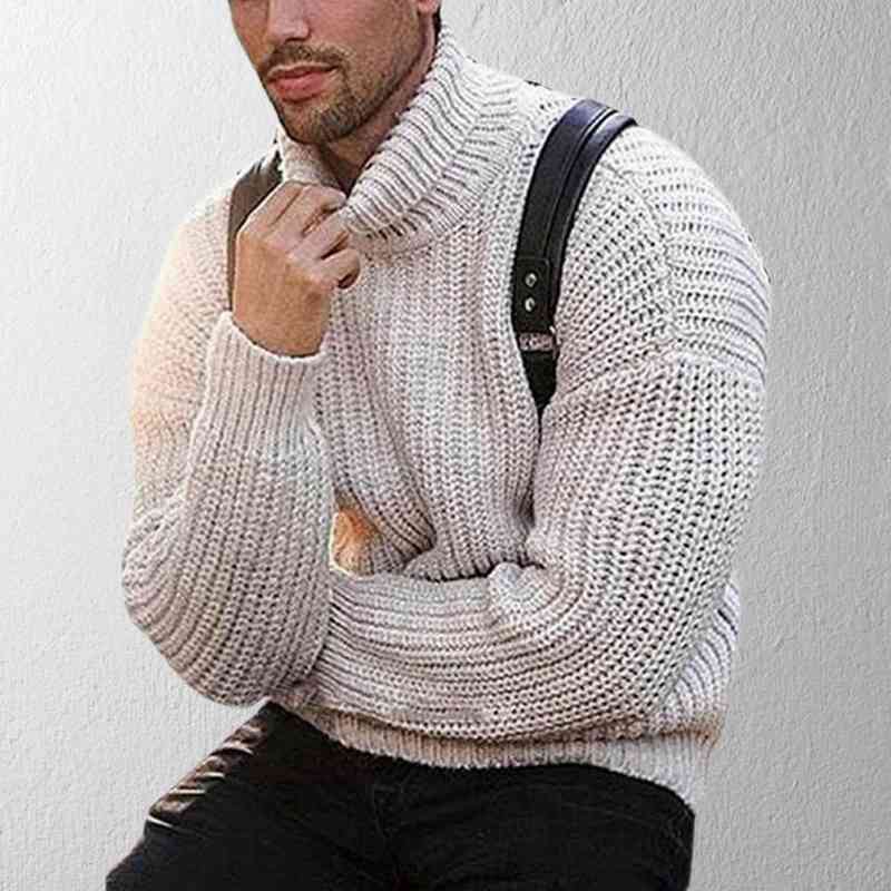 

winter 's turtleneck high collar solid color loose knitted sweater for daily wear men clothing, Black