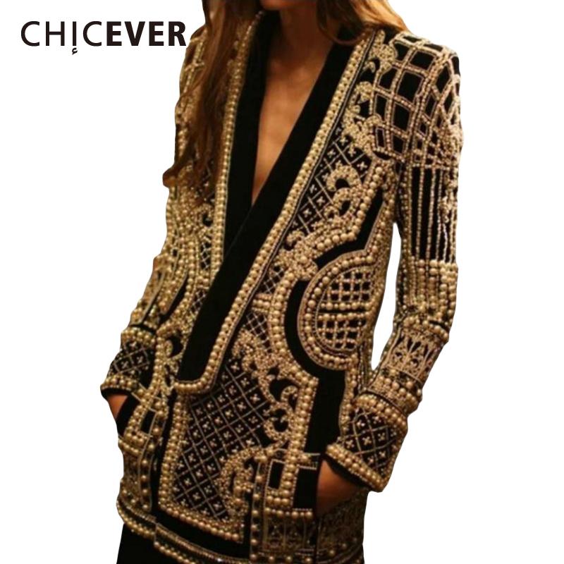 

Designer Jackets For Women V Neck Long Sleeve Loose Patchwork Pearls Pattern Hit Color Plus Size Coats Female 2021 Tide Women, Gray