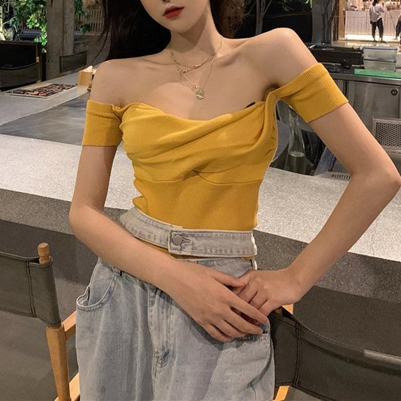 

Women's Tanks & Camis Women Summer 2021 Sexy Off The Shoulder T Shirt Halter Tube Tops Strapless Top Female Clothing Chic Blouse Harajuku Fa, Blue