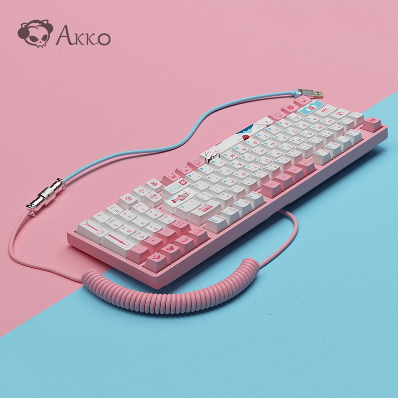 Akko Customized Mechanical Keyboard Theme Cable Type-C Large Aviator Coiled Akko Midnight Neon PinkKeyboard Ocean Cable-image-726141218