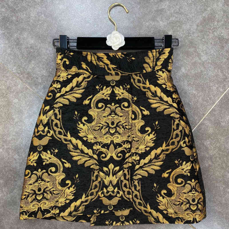 

Women Baroque Vintage Pattern Temperament Skirt Gold High Waist Buttocks Fashion Spring Summer 210525, Picture color