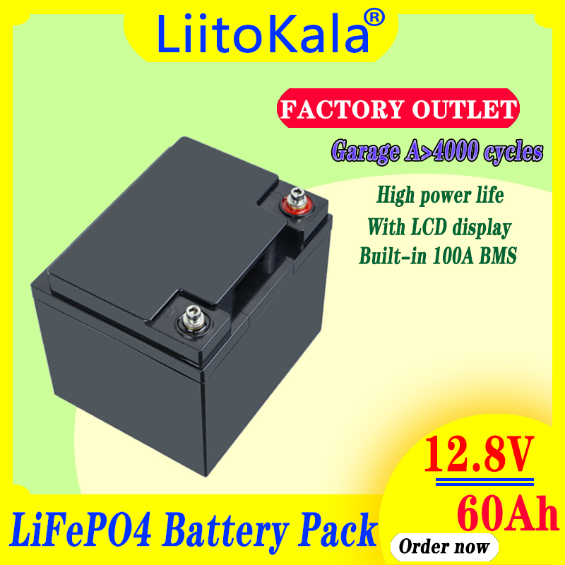 

LiitoKala 12V 50Ah 60Ah Deep Cycle LiFePO4 Rechargeable Battery Pack 12.8V Life Cycles 4000 with Built-in BMS Protection and 14.6V10A charger