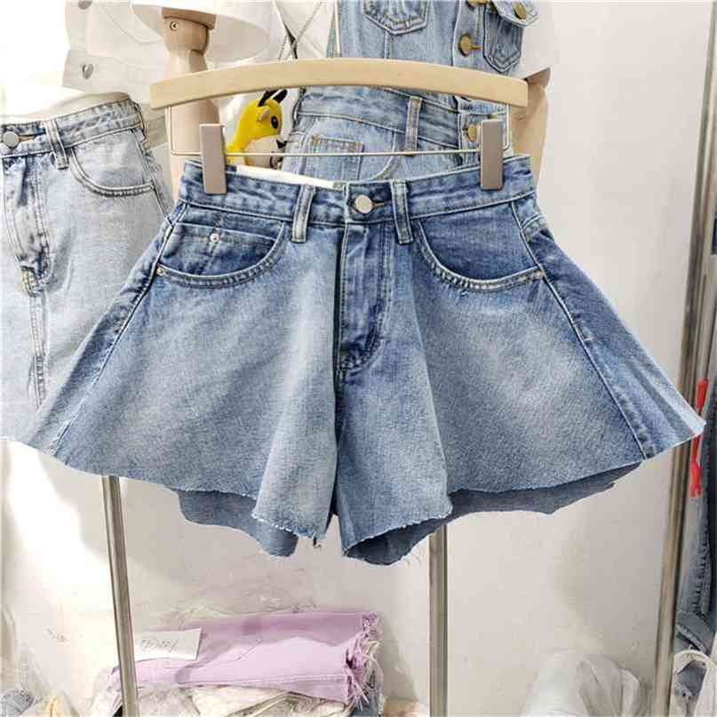 

[EWQ] Summer Fashion Casual Elegant Simple Retro All Match High Waist Dark Gray Zipper Fly Denim Shorts Women 16F1093 210722, Blue