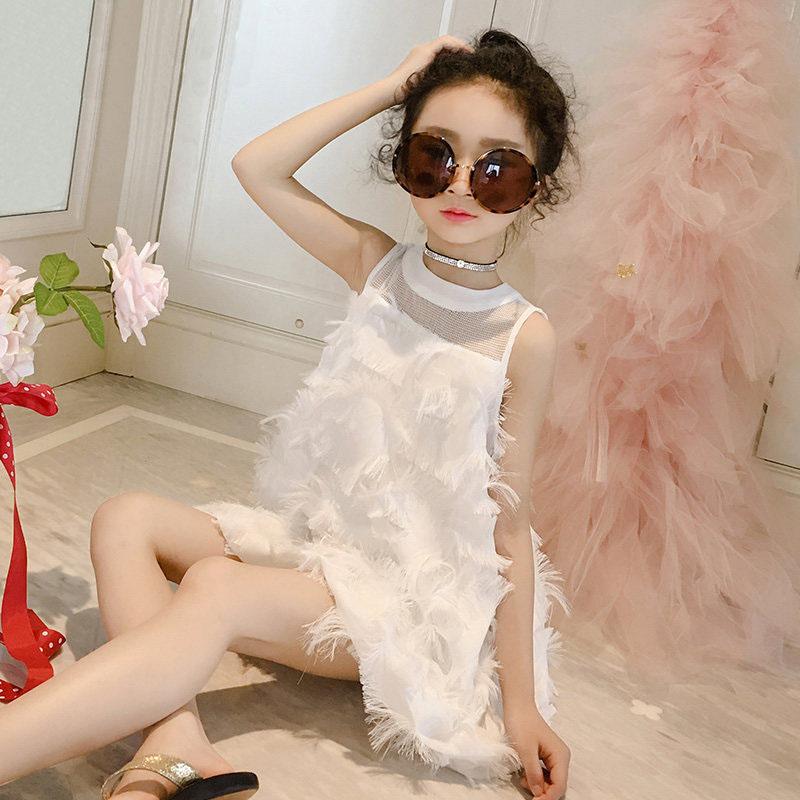 

Girl's Dresses Summer Girls Dress 2022 Fashion Princess Style Back Bow Feather Chiffon Mesh Teens For 4 6 8 10 12 Years Children Girl Clothi, Red;yellow