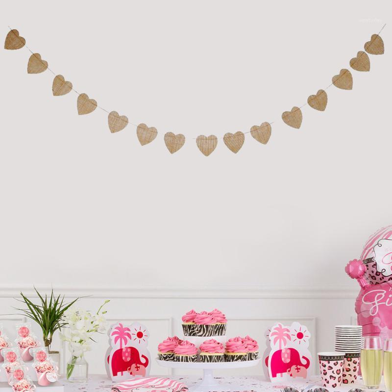 

Party Decoration 1pc DIY Linen Banner Flag Bunting Heart Shape For Christmas Wedding Holiday
