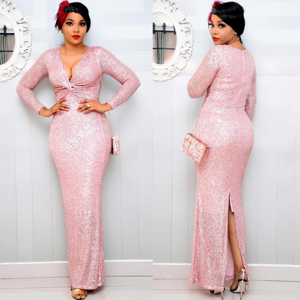 

2021split long dresses for women sequin long sleeve shiny dress 2021 new african bodycon evening gowns ankara dashiki robe, Red
