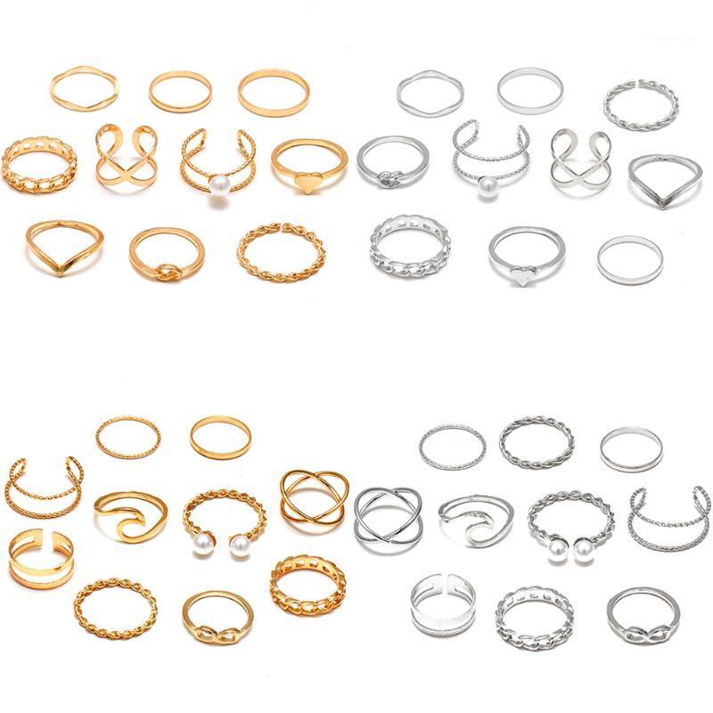 

Cluster Rings FAMSHIN Vintage Pearl Gold Color Set For Women Bohemian Geometric Cross Ring Fashion Jewelry Party Gifts 10Pcs/Set, Golden;silver