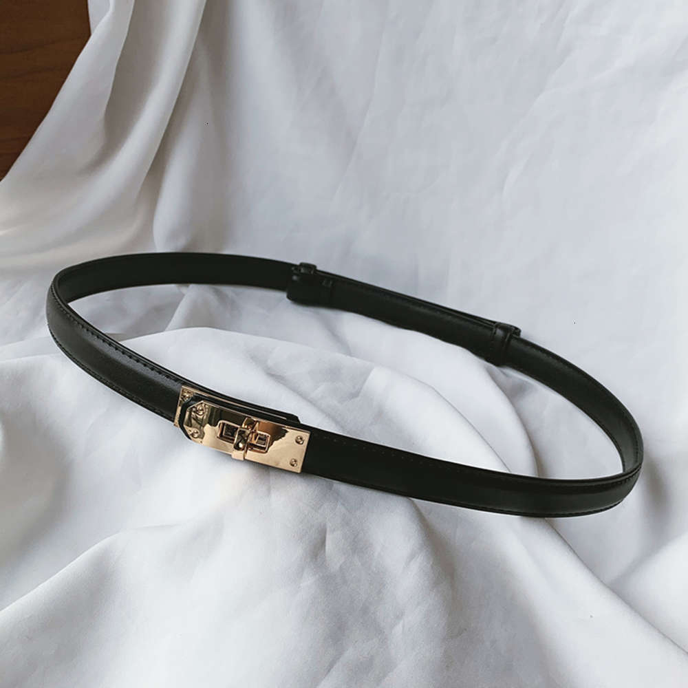 

Belts Korean lock buckle pressed line, cow adjustable thin belt, women's decorative suit coat with skirt and leather small belt