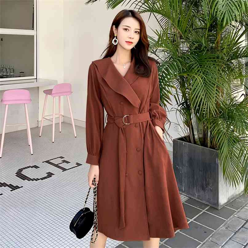 

Fashion women' dress autumn and winter sweet v-neck long-sleeved temperament lace thin coat 210520, Khaki