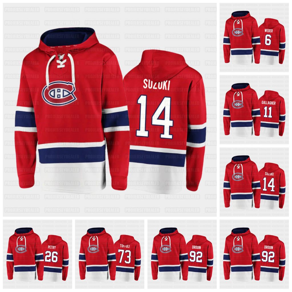 

Cole Caufield Montreal Canadiens Lace-Up Red Hoodie Jersey Carey Price Staal Jesperi Kotkaniemi Brendan Gallagher Gustafsson Roy Drouin Suzuki Perry, Youth s-xl