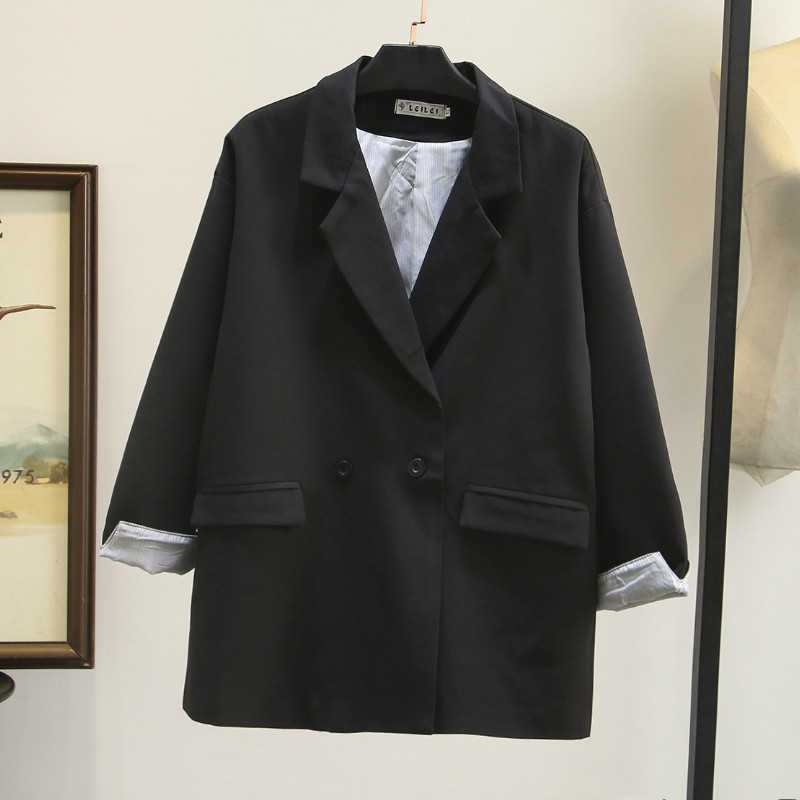 

Women's Jacket Blazer Large Size XL-4XL autumn high quality black small suit female Casual office top 210527