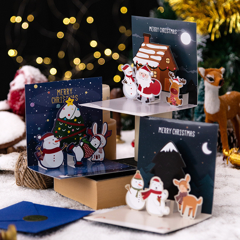 

6 Style 3D Christmas Greeting Cards Stereo Santa Claus Pop UP Blessing Card Gift Xmas Holiday Party Invitations Supplies with Envelope