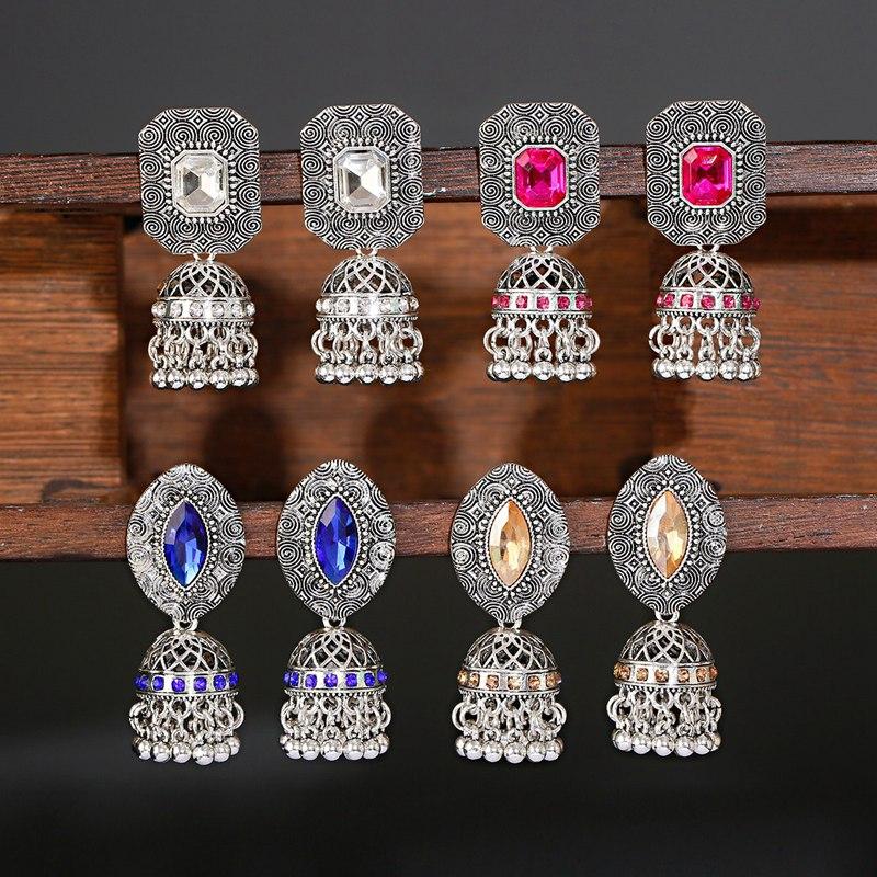 

Dangle & Chandelier Luxury Ethnic Crystal Earring Stud Earrings For Women Silver Color Alloy Wedding Jewelry Gift