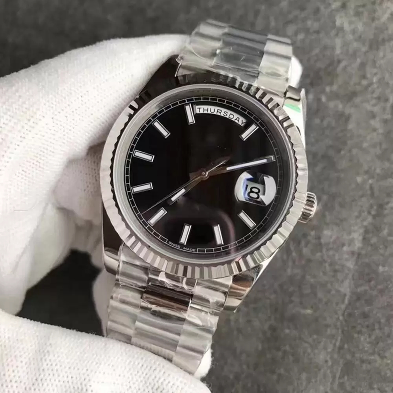 

Christmas gift swiss Automatic watches Original box certificate 40mm Mens womanPresident Silver d dial 118238 SANT, Style 2 original box + watch