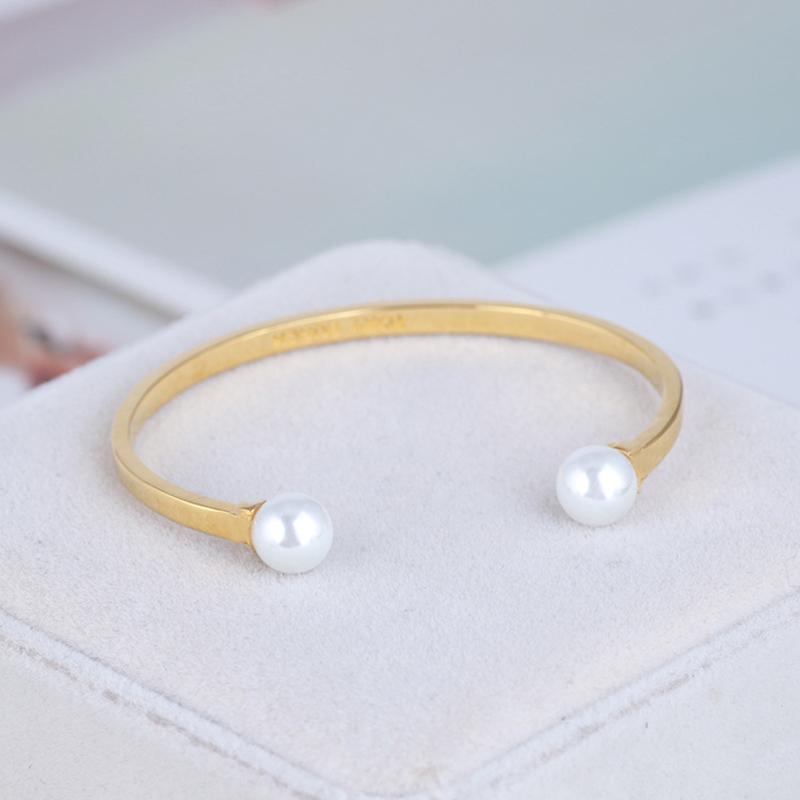 

Bangle Brand Bracelet Korean Fashion Accessories Inlaid Round Pearl Opening For Women Brass Plated 18K Gold