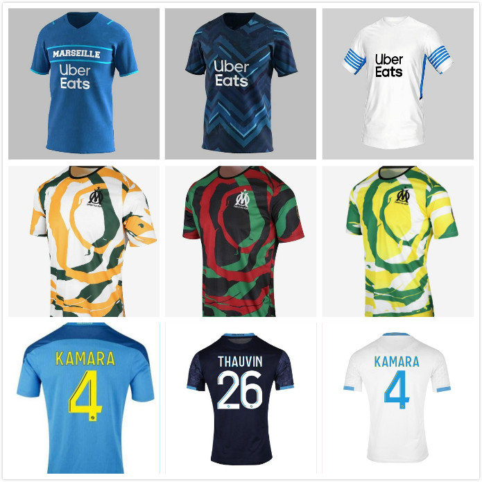 

Marseille soccer jersey Olympique De 21 22 2021 2022 CUISANCE THAUVIN BENEDETTO KAMARA PAYET football shirts, Black;yellow