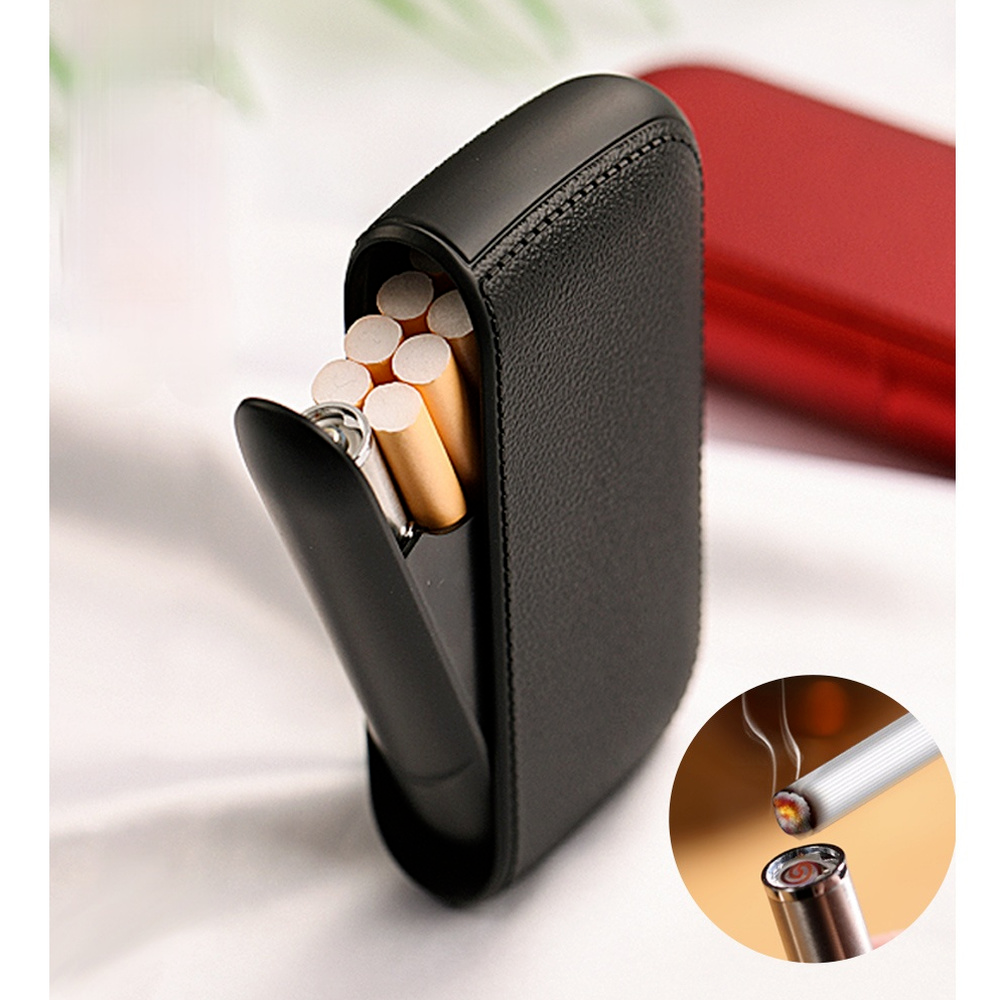 PU Leather 20 sticks Cigarette Case with Portable USB Electric Lighter Set Tungsten Wire Coil Plasma Arc Electronic Lighter Gadgets for Men-image-745106481