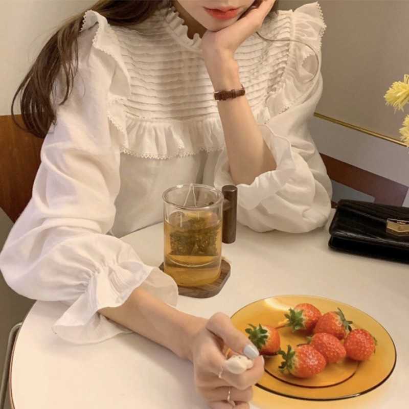 

Spring Women Shirt Ruffled Collar Elegant Female Blusas Long Sleeve Blouse Sweet Womens Tops De Mujer 210526, White