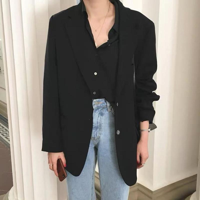 

Loose Single Breasted Women Casual Blazer Office Lady Long Sleeve Blazers Jacket Ladies Stylish Outerwear White 2021 Women' Suits, Beige