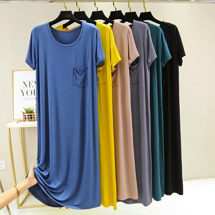 

New spring summer night dress women short sleeve nightshirt modal cotton sleepwear nightgowns loose night gown female nightdress, Grey