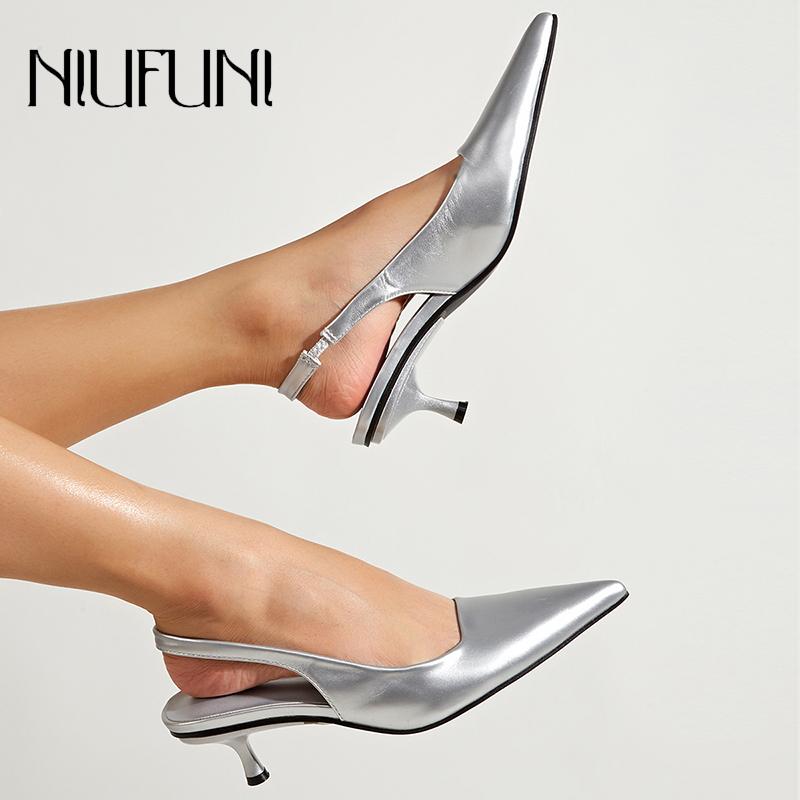 Sandales Pumes Sangles élastiques Slingback Femmes High High High High Cuir pointu Toe Toe Femelle Chaussures Sandalias de Mujer
