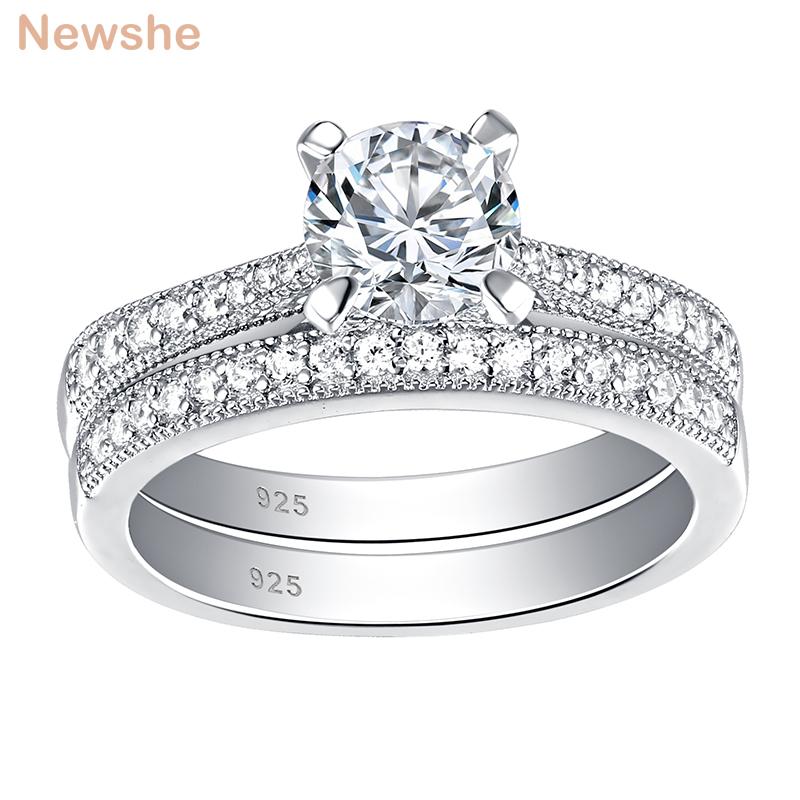 

Cluster Rings She Solid 925 Sterling Silver Eternity Wedding Engagement For Women Bridal Set Round Cut Zircons Classic Jewelry, Golden;silver