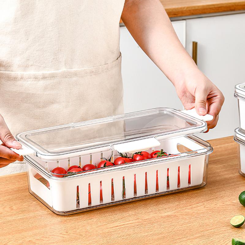 

Storage Bottles & Jars Fridge Fresh-Keeping Box With Lid Plastic Refrigerator Organizer Vegetable Fruit Egg Dumpling Drain Holder For Kitche