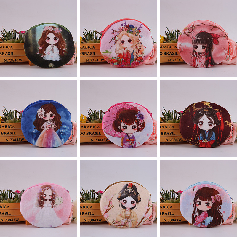 

Cute girl printed plush coin purse Korean women's multi-purpose bus card key bag women's headset bag wholesale, Red;black