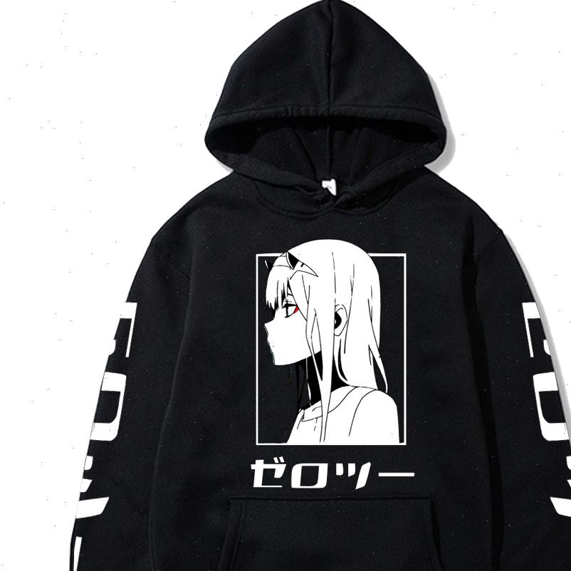 

janpanese anime darling in the women sweatshirts franxx zero two cartoon print hoody men fashion printing hoodies, Black