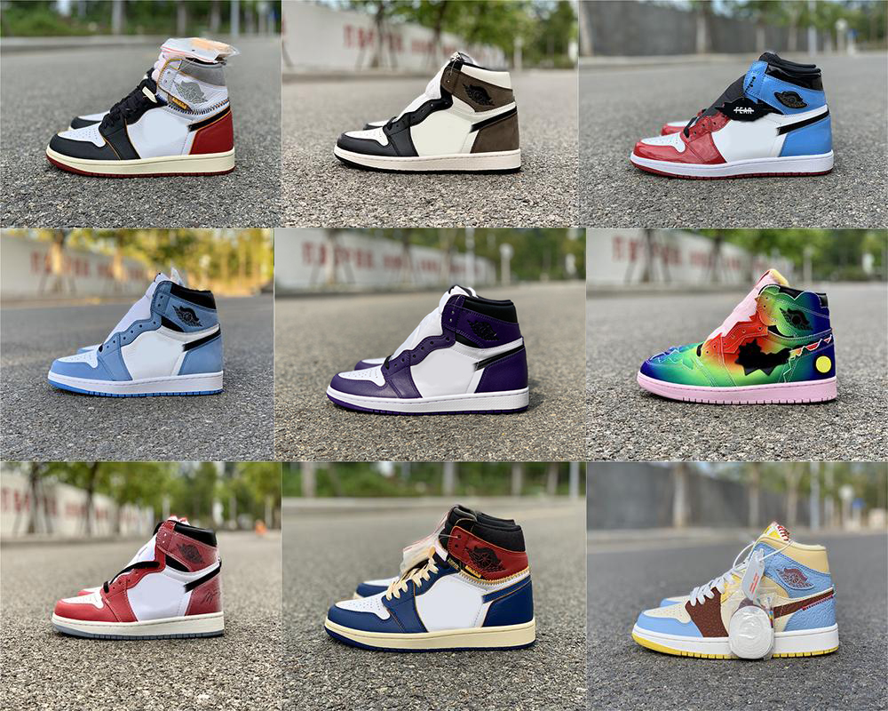 

2021 Authentic Trophy Room Hyper Royal Fearless 1 High OG Shoes Chicago Dark Mocha University Blue Union Black Toe Bred Banned Sports Men Women Outdoor Sneakers