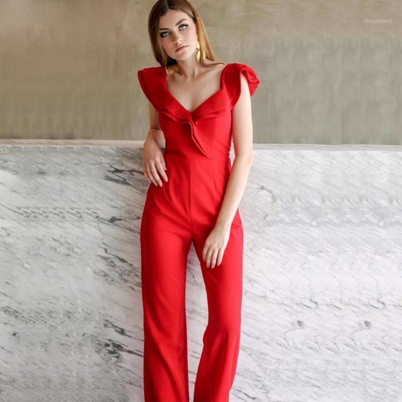 

Women's Jumpsuits & Rompers Christmas Red Women Elegant Fashion Night Club Celebrity Party Sexy V-Neck Jumpsuit
