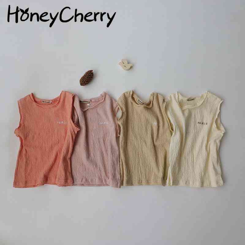 

Children summer thin cotton baby letter embroidered vest T-shirt kids clothes 210701, Orange