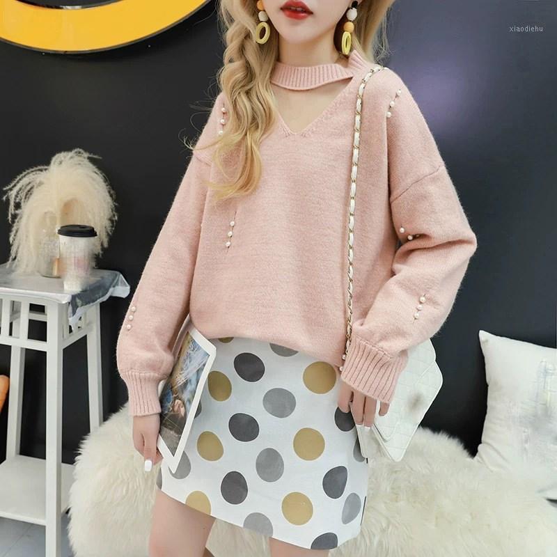 

Women's Sweaters Autumn Sweet Beading Knitted Sweater Casual Plus Size Hollow Out Pullovers Solid O-Neck Loose, White;black